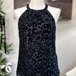 Leopard Print Halter Top - Black